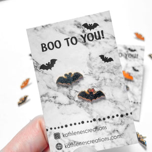 Boo to You Glitter Bat Earrings and Pins