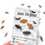 Boo to You Glitter Bat Earrings and Pins
